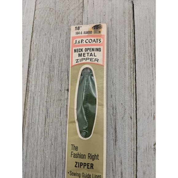 Vintage J&P Coats Neck Opening Metal Zipper 18" Almond Green 164-A - Picture 2 of 4